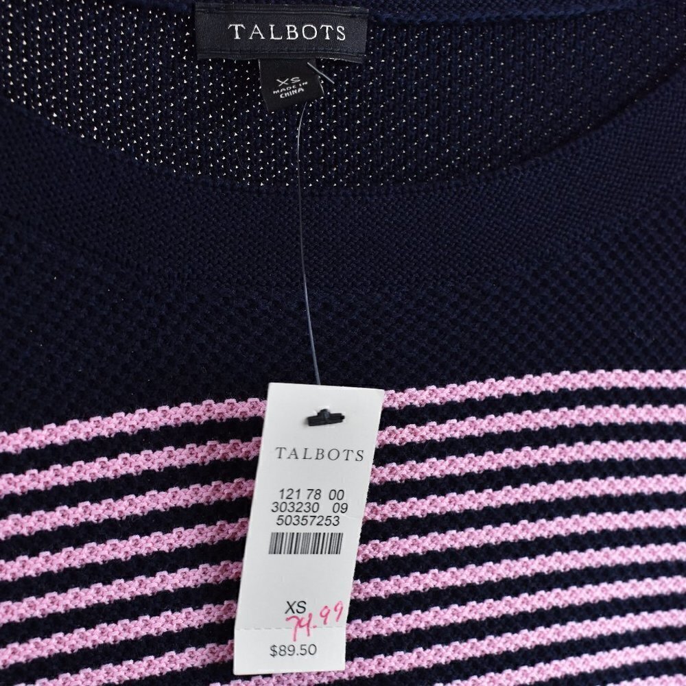 Talbots Navy and Pink Stripe Sweater NEW XS - Picture 7 of 7